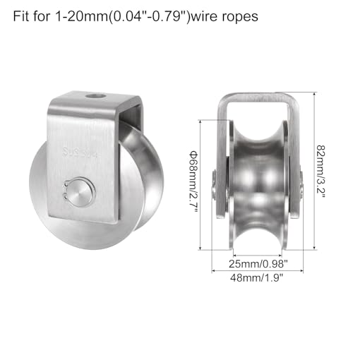 uxcell U Groove Wheel Pulley 304 Stainless Steel, 2.7" Dia Track Wheel Pulley Block Loading 2000lbs for Sliding Gate, Industrial Machines, Groove Width 0.98" - size: 2.7" wheel dia, 0.98" groove width
