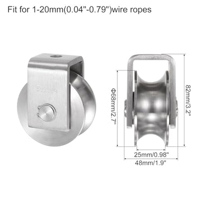 uxcell U Groove Wheel Pulley 304 Stainless Steel, 2.7" Dia Track Wheel Pulley Block Loading 2000lbs for Sliding Gate, Industrial Machines, Groove Width 0.98" - size: 2.7" wheel dia, 0.98" groove width