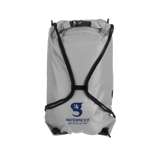 geckobrands Embark 10L Drawstring Backpack – Waterproof, Lightweight Dry Bag for Beach, Hiking, and Light Water Activities - color: Grey/Navy