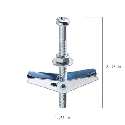 Wensilon (100 pcs) 1/8" Heavy Duty Drywall Anchors and Screws,Toggle Bolts and Wing Nuts Set, Hollow Drywall Anchors Bolts Screws Assortment Kit for Hanging Lamps Heavy Items - size: 1/8" (100 pcs)