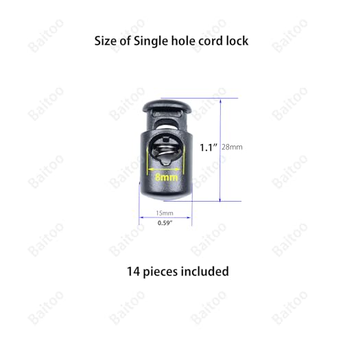 Toggles for Drawstrings,Double and Single Hole Spring Cord Locks Toggles Cord Plastic Ends Stopper for Paracord Rope - style: A2: Single Hole-8mm-14pcs