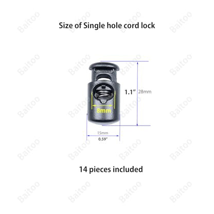Toggles for Drawstrings,Double and Single Hole Spring Cord Locks Toggles Cord Plastic Ends Stopper for Paracord Rope - style: A2: Single Hole-8mm-14pcs