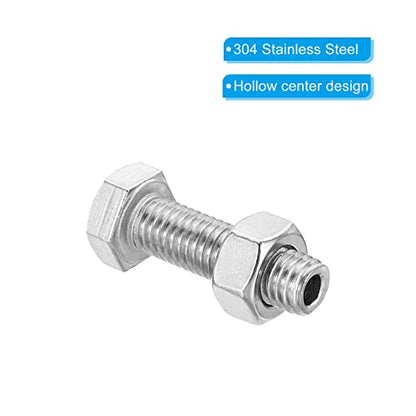 PATIKIL M10x35mm Hollow External Hexagon Screw, 2 Set Cylindrical Lamp Threading Socket Screws Through Hole Bolt with Nut 304 Stainless Steel - size: 35mm
