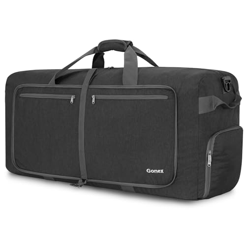 Gonex Foldable Travel Duffle Bag, Lightweight with Shoe Compartment | 210D Nylon, Water-Repellent, Folds Compact, Multiple Pockets, Luggage Sleeve, Travel & Weekend Use, 100L, Dark Grey - color: Dark Grey, size: 100L