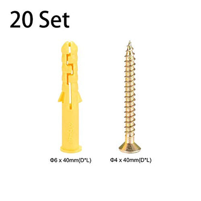 20 Set Screws and Anchors Set M4x40 Screw with 6x40 Plastic Expander Anchor Screw Hole Fillers and Screws Galvanized Plated for Drywall Hollow Wall Concrete Ceiling Tile Wood (Φ6-40mm,20set,M4 x 40) - size: Φ6-40mm