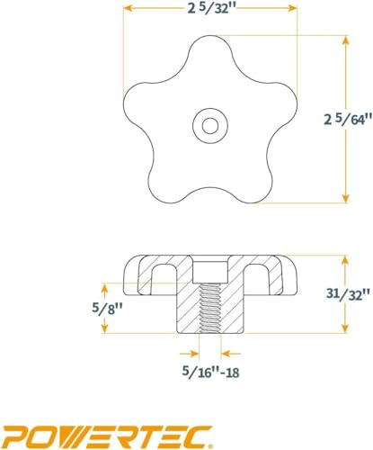 POWERTEC 72075 5/16"-18 Knobs & T Bolts Set 5pcs 5-Star Clamping Knobs with 20pcs 2-1/2 Inch Long T Slot Bolts for T Track Accessories, Feather Boards, Woodworking Jigs and Fixtures - size: 5/16"-18 Knobs (5pcs) & T Bolts Set (20pcs)