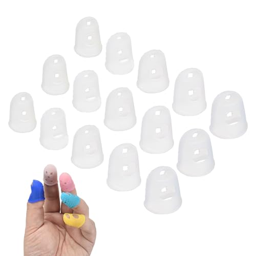 PATIKIL 15 Pcs Silicone Finger Tips, 18/20/21.5/23/25mm Anti-Slip Textured Surface Reinforced Protectors Fingertip Covers Reusable Thimbles for Money Counting Guitar Sewing, Translucent - color: Translucent, size: 18/20/21.5/23/25mm