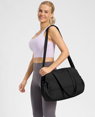 Gym Bag for Women, Travel Duffle Bags with Wet Pocket, Lightweight Carry on Bag Overnight Weekender Duffel Bag, Water Resistant (Black) - color: Black