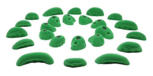 Atomik Rock Climbing Holds Set of 24 Golfus Style Climbing Holds in Green with Outdoor Hardware
