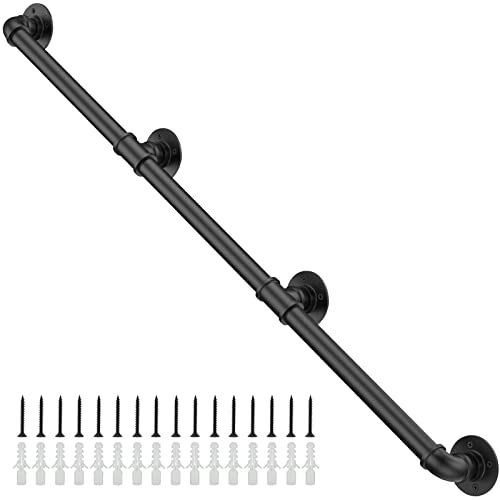 Willstar 10FT Industrial Staircase Handrail Non-Slip Pipe Bar Foot Rail Wall Mount Stair Rail Vintage Grab Bar for Steps Black Iron Pipe Handrail for Outdoor Indoor Stairs Loft Porch Hand Rail (10ft) - size: 10 FT