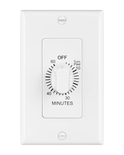 SURAIELEC 60-Minute Countdown Spring Wound Timer Switch for Lights | in-Wall Mechanical Timer Switch for Exhaust Fan and Appliances, Programming-Free Light Timer, No Neutral Required, ETL Listed - color: White