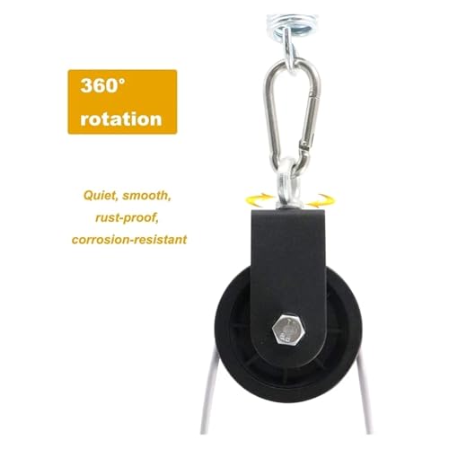 Silent Gym Cable Pulley with Hanging Straps and Carabiner 360 Rotation Smooth Silent Pulley DIY