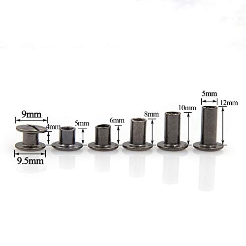 Alloypro 90 Sets Chicago Screws Assorted Kit 6 Sizes Gun Metal Leather Rivets 3/16(5mm) Screw Rivets Phillip Head Book Binding Posts Nail Rivet Chicago Bolts for DIY Leather Craft (5 x 4,5,6,8,10,12) - size: Gun Metal-4,5,6,8,10,12