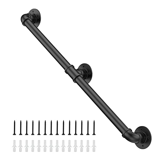 Willstar 8FT Industrial Staircase Handrail Non-Slip Pipe Bar Foot Rail Wall Mount Stair Rail Vintage Grab Bar for Steps Black Iron Pipe Handrail for Outdoor Indoor Stairs Loft Porch Hand Rail (8ft) - size: 8 FT