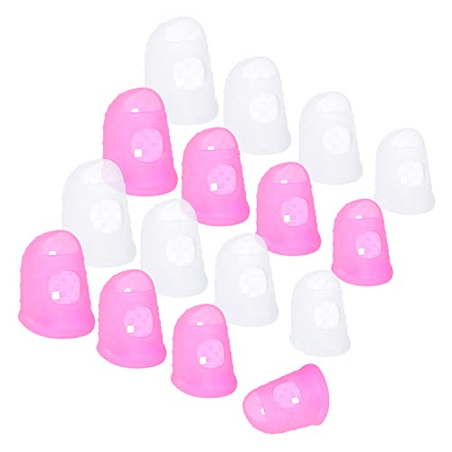 Wisdompro 16 Pcs Finger Tips, Thimble Fingertip Grips - Pink, Translucent | 4 Sizes, Silicone Thumb Protectors Pads Cover, for Hand Sewing, Paper Sorting, Page Turning, Money Counting, Guitar Playing - color: Pink & Translucent