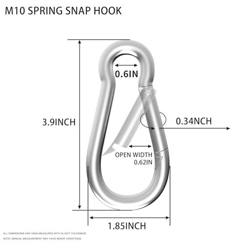 Heavy Duty Spring Snap Hook Carabiners, Galvanized Steel Quick Links, Spring Clips in Black & Silver, Multiple Sizes: 1.6Inch/2Inch/2.4Inch/3Inch/4Inch, for Swing Hammock Camping Keychain Outdoor - size: M10-10PCS, style: Silver
