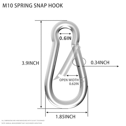 Heavy Duty Spring Snap Hook Carabiners, Galvanized Steel Quick Links, Spring Clips in Black & Silver, Multiple Sizes: 1.6Inch/2Inch/2.4Inch/3Inch/4Inch, for Swing Hammock Camping Keychain Outdoor - size: M10-10PCS, style: Silver