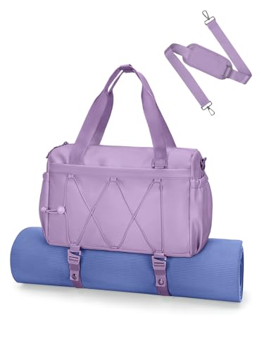 RHDZO Small Gym Bag for Women with Yoga Mat Holder and Wet Pocket, Purple | Mini Duffle Bag for Men, Yoga Bags with Barbell Pad Holder, Water Bottle Holder, Sports Travel Workout Dance, Luggage Strap - color: Purple