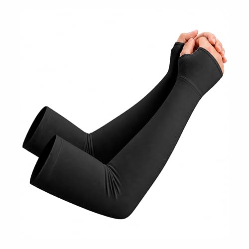 netdraw Unisex Bamboo Viscose Arm Sleeves with Thumb Hole, Cooling UPF 50+ UV Sun Protection Sleeves for Outdoors - color: Black, size: Large-X-Large