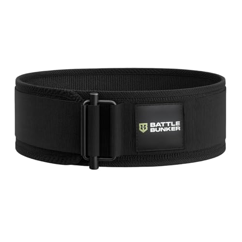 Battle Bunker Weight Lifting Belt - 4" Back Support Self-Locking Gym Belt | Adjustable Lifting Belt designed for Powerlifting, Squats, Deadlifts & Olympic Lifting - Optimal Strength Training Support - color: Black, size: X Large