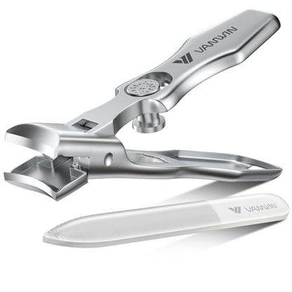 German Nail Clippers for Men Thick Nails, VANWIN Toenail Clippers for Seniors Large Wide Jaw Opening, Heavy Duty No Splash Fingernail Clipper with Safety Lock Nail Clippers with Catcher for Women - style: Silver