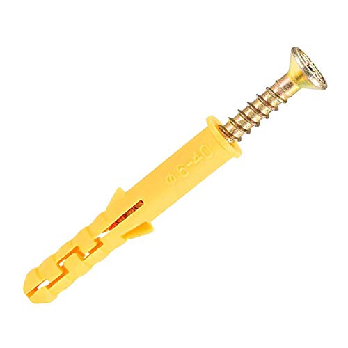 20 Set Screws and Anchors Set M4x40 Screw with 6x40 Plastic Expander Anchor Screw Hole Fillers and Screws Galvanized Plated for Drywall Hollow Wall Concrete Ceiling Tile Wood (Φ6-40mm,20set,M4 x 40) - size: Φ6-40mm