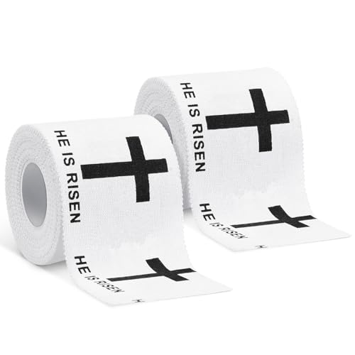 MiniInflat 2 Pcs Christian Cross Athletic Tape Sports Tape 2in x 23ft Religion Jesus Wrist Wrap for Soccer Football Baseball, Gift for Graduation Teacher Nurses Week Pentecost(White,He is Rise) - color: White, style: He is Rise