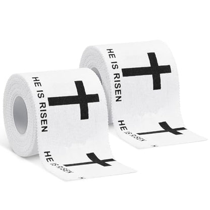 MiniInflat 2 Pcs Christian Cross Athletic Tape Sports Tape 2in x 23ft Religion Jesus Wrist Wrap for Soccer Football Baseball, Gift for Graduation Teacher Nurses Week Pentecost(White,He is Rise) - color: White, style: He is Rise