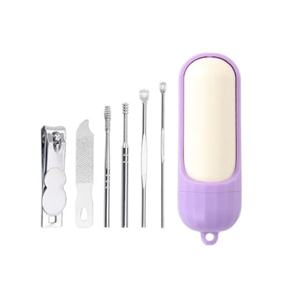 Manicure Set Nail Clipper Kit Portable Function Grooming Tools Compact Pedicure for Travel and Home Use 6 Pcs - color: Purple