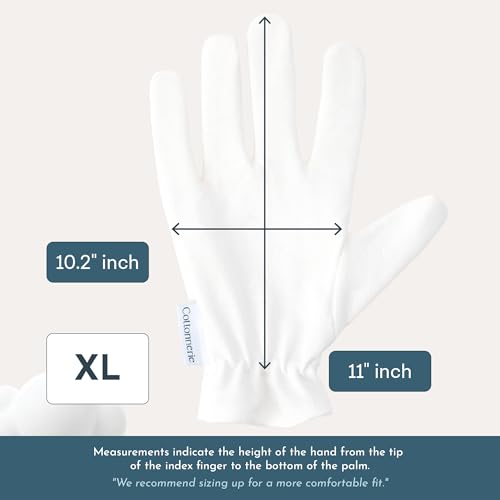 4 Pairs Cottonnerie Original Cotton Gloves for Dry Hands Sleeping, Moisturizing Gloves Overnight, Hand Moisturizer Gloves, Moisture Gloves for Dry Hands Overnight, Sleeping Gloves, X-Large - size: Original X-Large