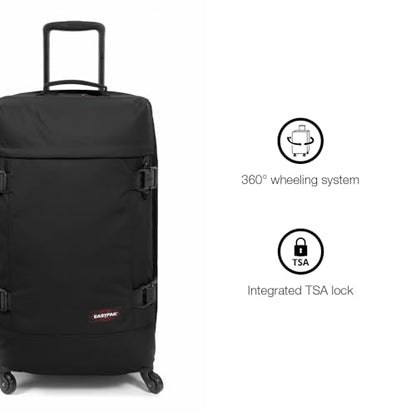 EASTPAK TRANS4 M – 68L Medium Checked Luggage Bag, Two Compartments, TSA Lock, 360° Spinner Wheels, and Telescopic Handle, Black Denim - color: Black Denim, size: 68 Liter Checked Bag