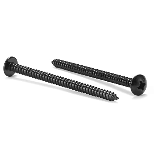 #6 x 2 Wood Screw 100Pcs Truss Head Phillips 18-8 (304) Stainless Steel Fast Self Tapping Screws Black Oxide by SG TZH - size: #6 x 2"