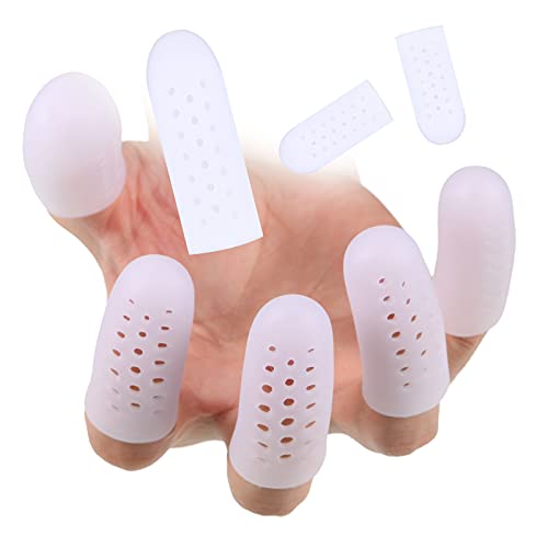 Tondiamo 20 Pieces Silicone Finger Cots Protectors Caps with Holes for Wound, Breathable Cots Finger Cover Sleeves for Cracking, Eczema, Trigger, Blisters, Corn, Broken Toe(White) - color: White