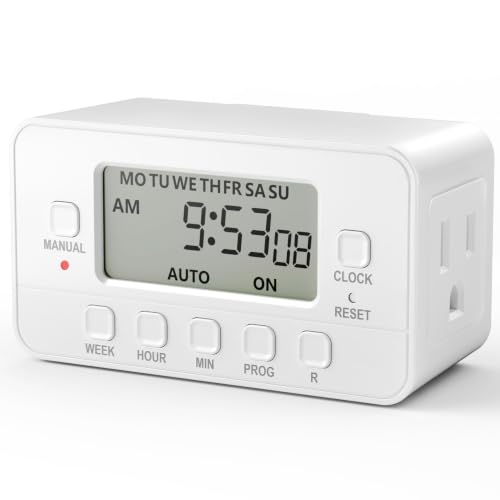 BN-LINK Digital Timer Outlet,7 Day Programmable Plug Timer for Light Indoor | 8 ON/OFF Programs 3 Prong Dual Grounded Outlets Timer , Vacation Mode, Light Switch for Lamps, Coffee Makers, Fans,15A/1875W - color: 2 Outlet, 1-pack
