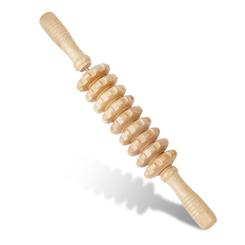 Liitrton Manual Wooden Massage Roller Stick for Legs, Smooth Body Roller | Straight-9-Wheel Massager, Wood Therapy Massage Tools for Trigger Points Relief, Sore Muscle Recovery - color: Straight-9-wheel