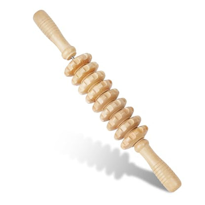 Liitrton Manual Wooden Massage Roller Stick for Legs, Smooth Body Roller | Straight-9-Wheel Massager, Wood Therapy Massage Tools for Trigger Points Relief, Sore Muscle Recovery - color: Straight-9-wheel