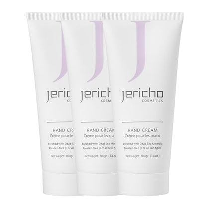 Jericho Cosmetics Hand Cream – Moisturizing & Nourishing with Aloe, Olive Oil & Dead Sea Salts – Hydrating Formula with Witch Hazel & Vitamin E – Non-Greasy, 3.4 oz - 3 Pack - style: 3 Pack