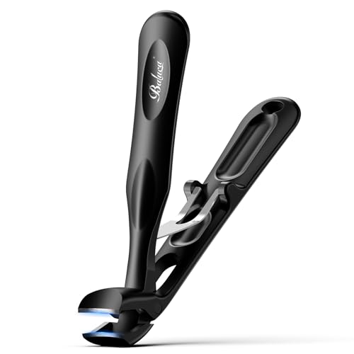 BALUCA Ergonomic Toenail Clippers for Thick Nails for Seniors, Angled Head Large Toe Nail Cutter for Men,Long Handle Nail Clippers with Catcher, Black - color: Black, size: Medium Handle