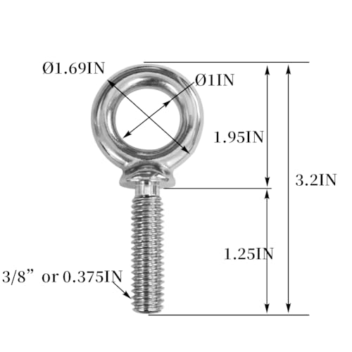 3/8"-16 x 1-1/4" UNC Lifting Shoulder Eye Bolts, Marine Grade 316 Stainless Steel Threaded Nut Fastener (5 Pack) - size: 3/8"-16 x 1-1/4", style: Pack of 5 (316 stainless steel)