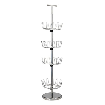 Household Essentials 4-Tier Revolving Shoe Tree, Heavy-Duty Steel with Stabilized Base, Holds 24 Pairs of Shoes, Great for Most Styles, Chromelike Finish - color: Silver