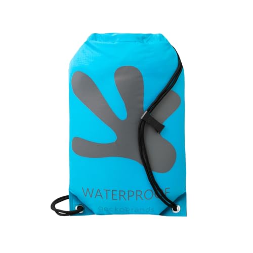 geckobrands Embark 10L Drawstring Backpack – Waterproof, Lightweight Dry Bag for Beach, Hiking, and Light Water Activities - color: Neon Blue/Grey