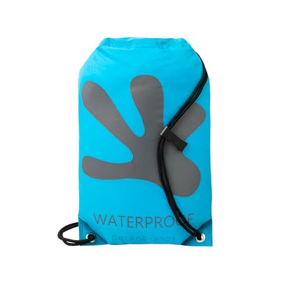 geckobrands Embark 10L Drawstring Backpack – Waterproof, Lightweight Dry Bag for Beach, Hiking, and Light Water Activities - color: Neon Blue/Grey