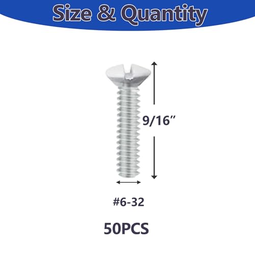 50 pcs 9/16" Wall Plate Screws, White Outlet Screws 6-32 Thread Light Electrical Cover Panel Switch Plate Screws(White） - color: White, size: 9/16"