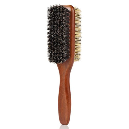 Boar Bristle Hair Brush for Men and Women, Double Side Slick Back Hair Brush with Medium & Firm Bristle, Sturdy Men's Brush for Waves, Fades, Slick Back Style (Brown) - color: Brown