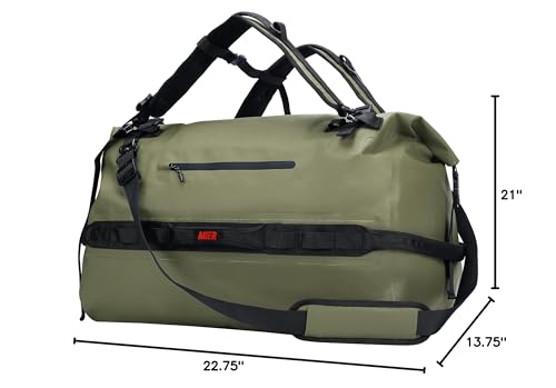 MIER Large Waterproof Duffel Bag - 60L/80L Dry Bag Backpack | Detachable Backpack Straps; Multi-Pockets; Roll-Top with Hook-and-Loop Closure; Motorcycle, Kayaking, Gym, Beach, Boating - color: Army Green, size: 60L