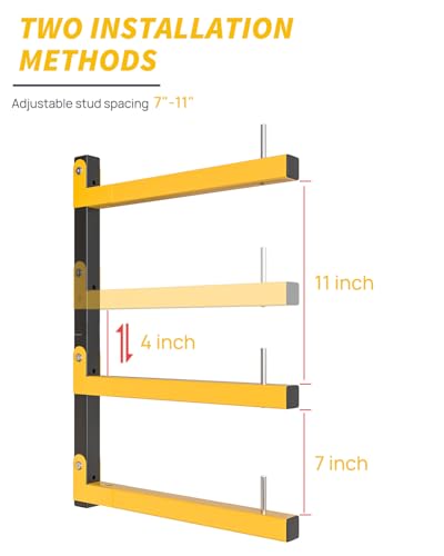 Lumber Rack Wall Mount Storage Racks Folding Wood Organizer Heavy Duty Shelf Brackets With 6-Level 720 Lbs Capacity Yellow Metal Utility Racks Garage Wall Shelving for Indoor and Outdoor Use (4 Pack) - style: C– 4 Pack, 6-Tier