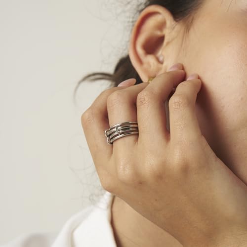 Shapes Studio Trio Linked Ring, stackable Ring, Minimalism style for women, Never Tarnish - size: 8, style: Five Band( all silver)