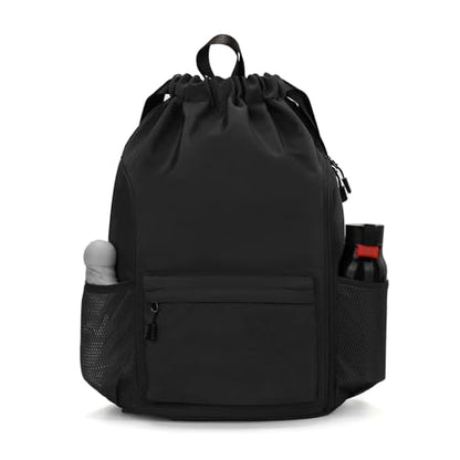 Valleycomfy Waterproof Drawstring Gym Backpack Bag for Men & Women Black | Sports Gym Bag with Side Pocket - color: A-black