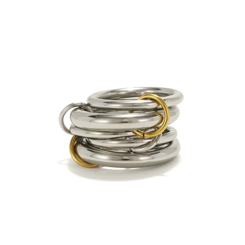 Shapes Studio Trio Linked Ring, stackable Ring, Minimalism style for women, Never Tarnish - size: 8, style: Five Band (Five Silver Two Thick Silver)