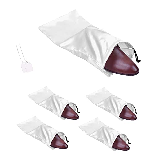 GONGKANGYUAN 4 Pack Shoe Bags for Travel Satin Fabric Shoe Bag with Drawstring for Men Women Travel Protecting Storing Shoes - color: White
